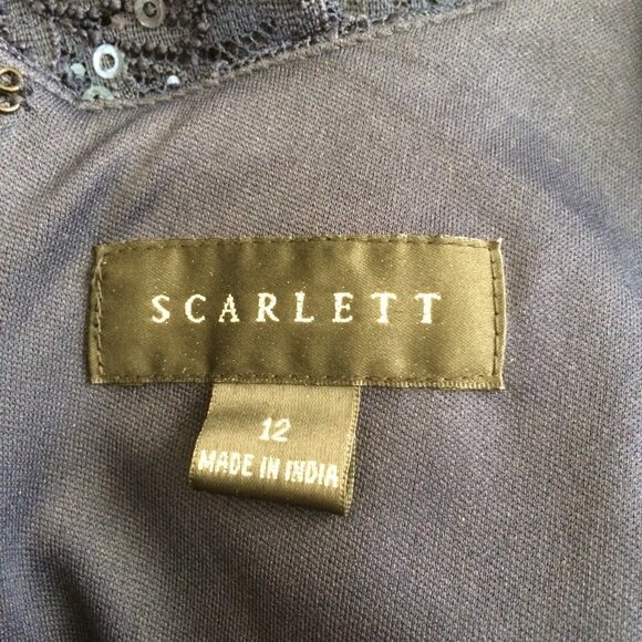 Scarlett Dress Formal Stretch Lace Sequins Sleeveless Navy Knee Length Size 12 - Picture 3 of 4